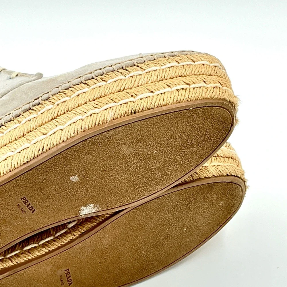 Prada Size 39 US 8 Espadrille Platform Chukka Ankle Boot Taupe Gray Suede